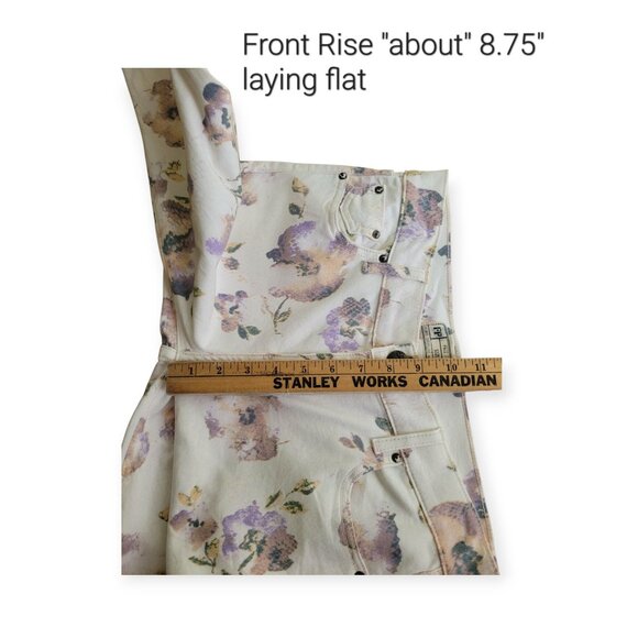 Free People Cream Lavender Floral Bohemian Flare Jeans Size 28 Phoebe Buffay - Picture 10 of 14